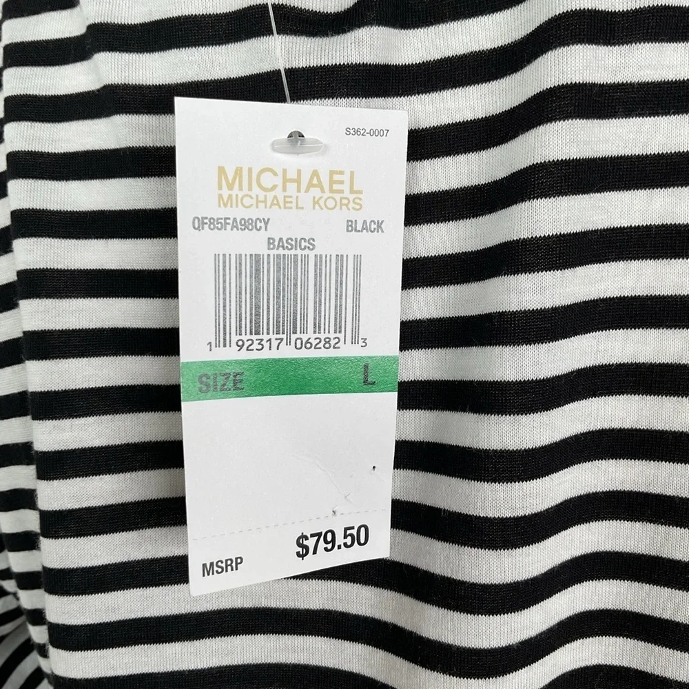 Michael Kors Womens Multi Striped Ruched Knit Zipped Shoulder 3/4 Sleeve Top LRG